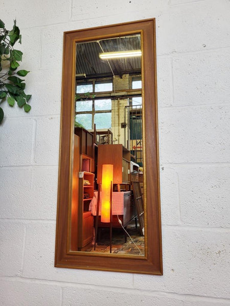 Vintage Mid-Century Long Solid Teak Frame Wall Mirror Hallway Danish Scandi MCM