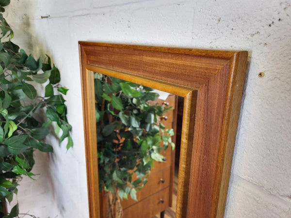 Vintage Mid-Century Long Solid Teak Frame Wall Mirror Hallway Danish Scandi MCM