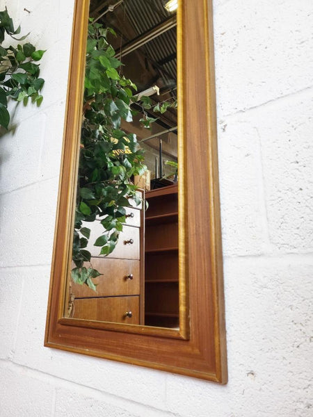 Vintage Mid-Century Long Solid Teak Frame Wall Mirror Hallway Danish Scandi MCM