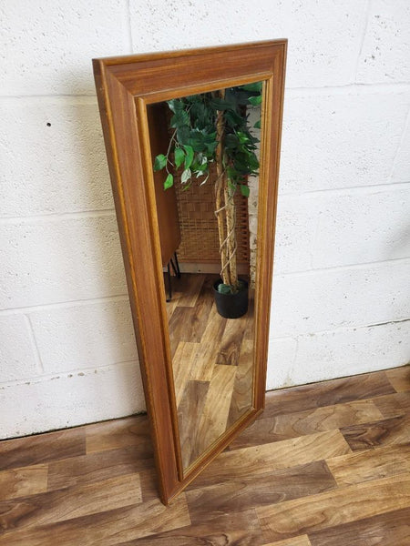 Vintage Mid-Century Long Solid Teak Frame Wall Mirror Hallway Danish Scandi MCM