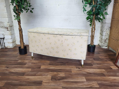 Vintage Mid-Century Bedroom Ottoman Blanket Chest White & Yellow Floral