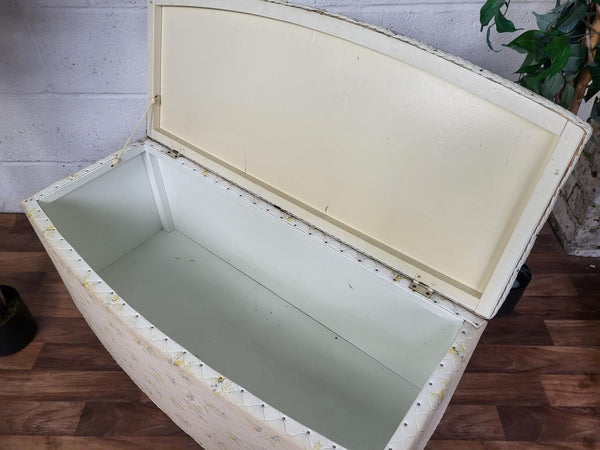 Vintage Mid-Century Bedroom Ottoman Blanket Chest White & Yellow Floral