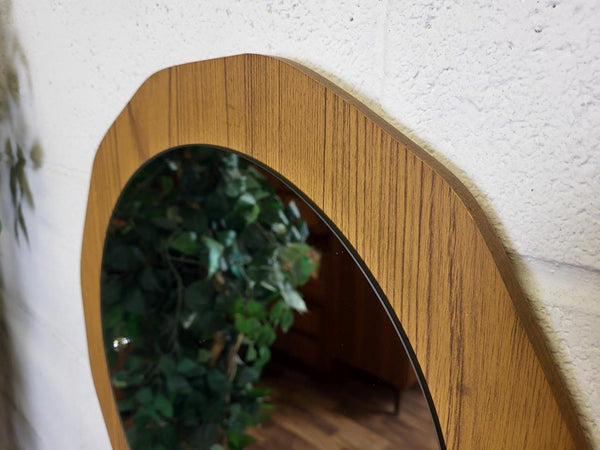 Vintage Mid-Century Round Teak Formica Mirror Retro