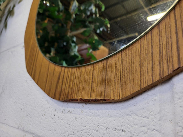 Vintage Mid-Century Round Teak Formica Mirror Retro