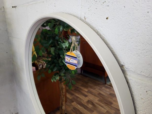 Vintage Mid-Century Round White Wood Frame Wall Mirror Retro Scandi MCM 70's