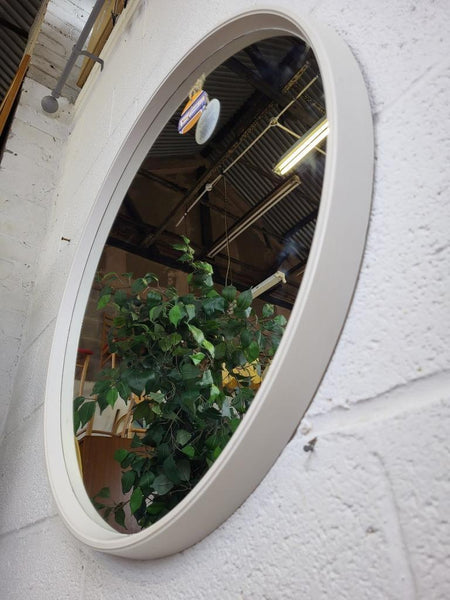 Vintage Mid-Century Round White Wood Frame Wall Mirror Retro Scandi MCM 70's