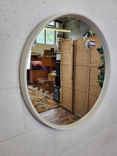 Vintage Mid-Century Round White Wood Frame Wall Mirror Retro Scandi MCM 70's