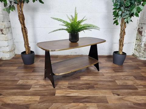 Vintage 60's Dark Teak & Black Small Coffee Table Mid-Century Scandi Retro MCM