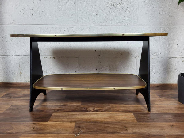 Vintage 60's Dark Teak & Black Small Coffee Table Mid-Century Scandi Retro MCM