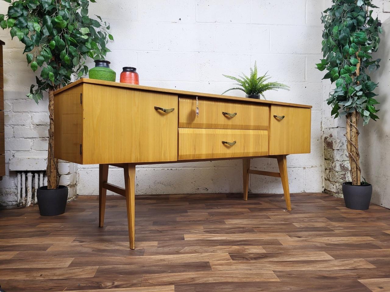 Vintage Mid-Century Meredew Blonde Oak High Gloss Sideboard Scandi MCM Retro