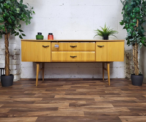 Vintage Mid-Century Meredew Blonde Oak High Gloss Sideboard Scandi MCM Retro