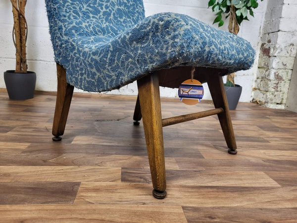 Vintage Mid-Century 1950's Bedroom Slipper Chair Blue Floral Upholstery