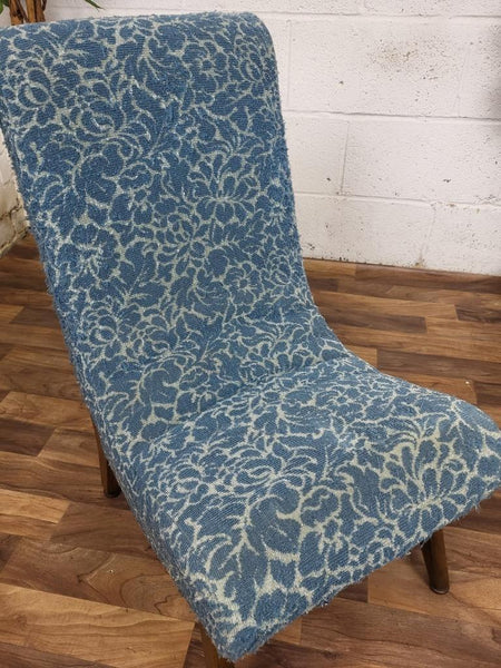 Vintage Mid-Century 1950's Bedroom Slipper Chair Blue Floral Upholstery