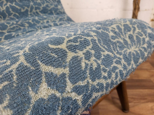 Vintage Mid-Century 1950's Bedroom Slipper Chair Blue Floral Upholstery