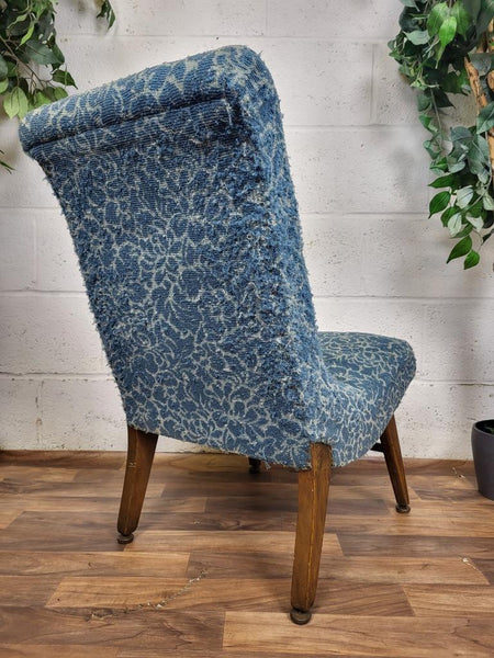 Vintage Mid-Century 1950's Bedroom Slipper Chair Blue Floral Upholstery