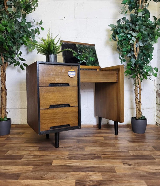 Vintage Mid-Century Stag C Range Compact Dressing Table Walnut & Black 60's MCM
