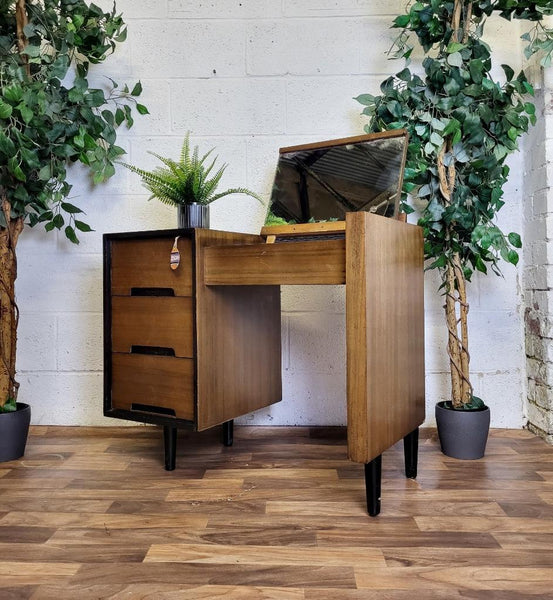 Vintage Mid-Century Stag C Range Compact Dressing Table Walnut & Black 60's MCM