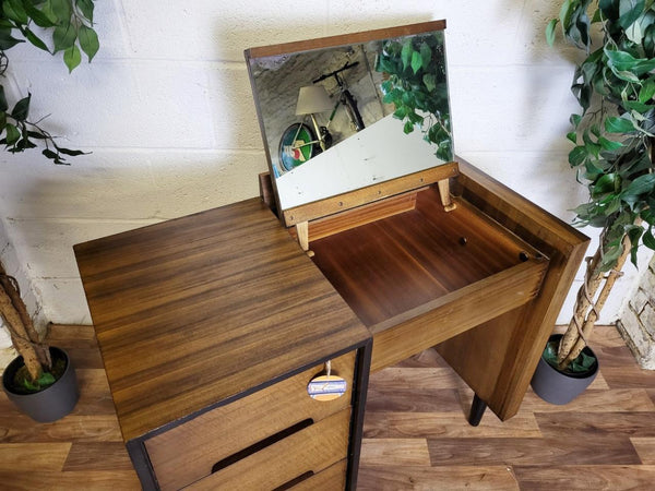Vintage Mid-Century Stag C Range Compact Dressing Table Walnut & Black 60's MCM