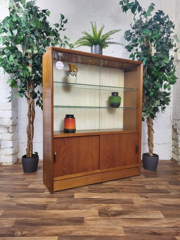 Vintage Mid-Century Teak & Glass Slim Bookcase Retro Scandi Danish MCM