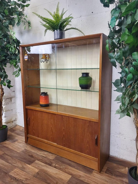 Vintage Mid-Century Teak & Glass Slim Bookcase Retro Scandi Danish MCM