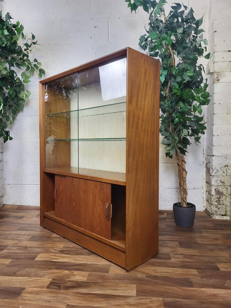 Vintage Mid-Century Teak & Glass Slim Bookcase Retro Scandi Danish MCM