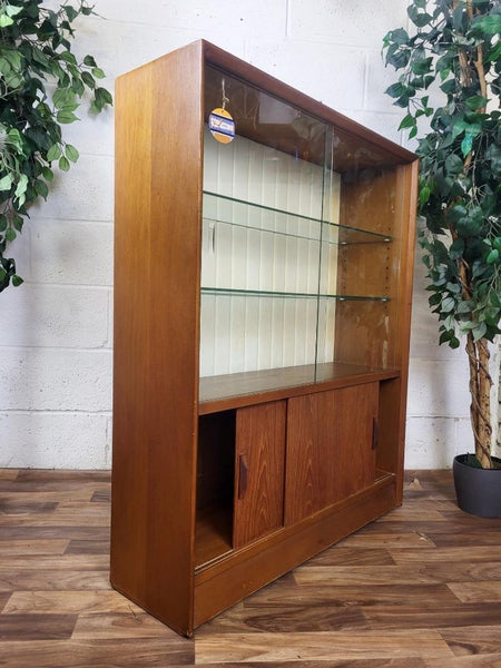 Vintage Mid-Century Teak & Glass Slim Bookcase Retro Scandi Danish MCM