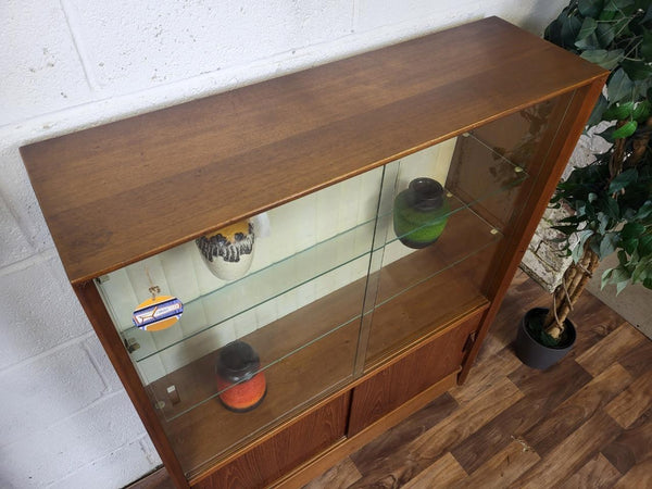 Vintage Mid-Century Teak & Glass Slim Bookcase Retro Scandi Danish MCM