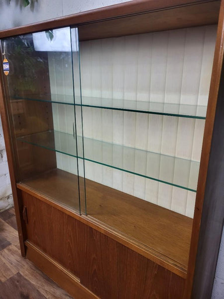 Vintage Mid-Century Teak & Glass Slim Bookcase Retro Scandi Danish MCM