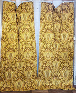 Beautiful Vintage 60's Mid-Century Curtains Brown Yellow Paisley Long 240cm Drop