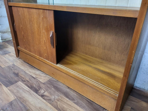Vintage Mid-Century Teak & Glass Slim Bookcase Retro Scandi Danish MCM