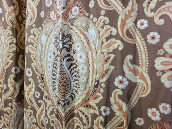 Beautiful Vintage 60's Mid-Century Curtains Brown Yellow Paisley Long 240cm Drop