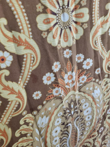 Beautiful Vintage 60's Mid-Century Curtains Brown Yellow Paisley Long 240cm Drop