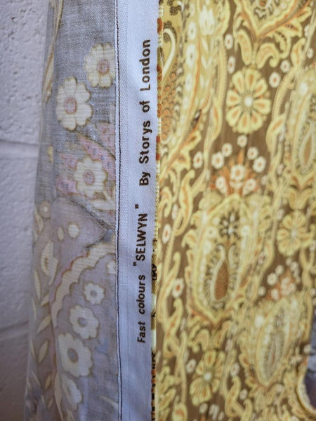 Beautiful Vintage 60's Mid-Century Curtains Brown Yellow Paisley Long 240cm Drop