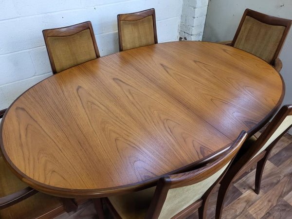 Vintage Mid-Century G Plan Fresco Oval Teak Dining Table & 6 Yellow Chairs