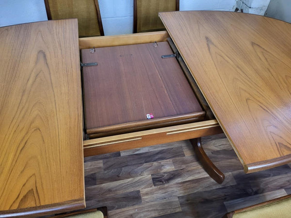 Vintage Mid-Century G Plan Fresco Oval Teak Dining Table & 6 Yellow Chairs