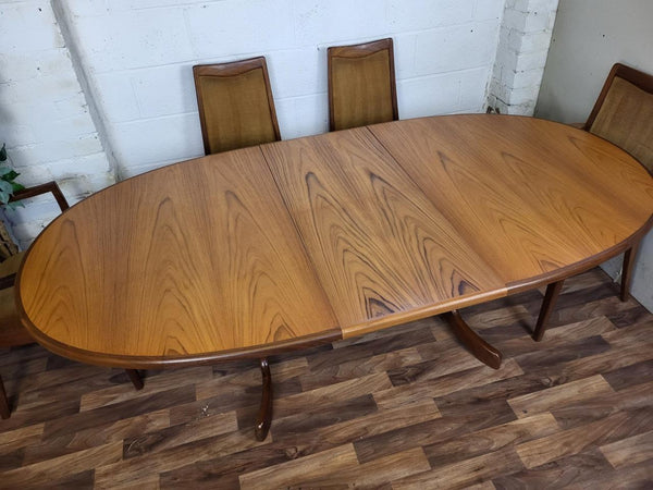 Vintage Mid-Century G Plan Fresco Oval Teak Dining Table & 6 Yellow Chairs
