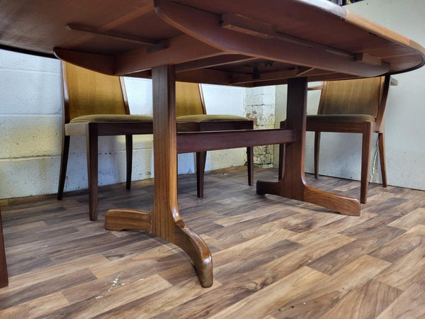 Vintage Mid-Century G Plan Fresco Oval Teak Dining Table & 6 Yellow Chairs