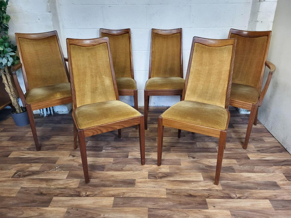 Vintage Mid-Century G Plan Fresco Oval Teak Dining Table & 6 Yellow Chairs