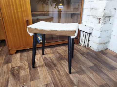 Vintage Mid-Century Stag C Range Walnut & Sheepskin Dressing Table Stool MCM 60s
