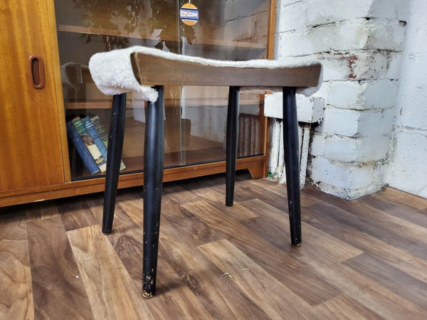 Vintage Mid-Century Stag C Range Walnut & Sheepskin Dressing Table Stool MCM 60s