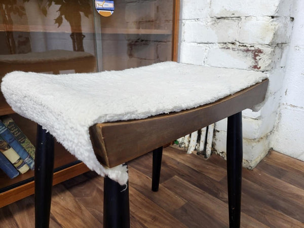 Vintage Mid-Century Stag C Range Walnut & Sheepskin Dressing Table Stool MCM 60s