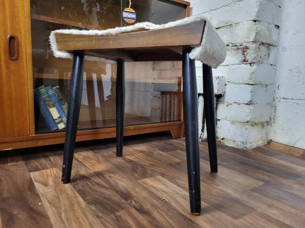 Vintage Mid-Century Stag C Range Walnut & Sheepskin Dressing Table Stool MCM 60s