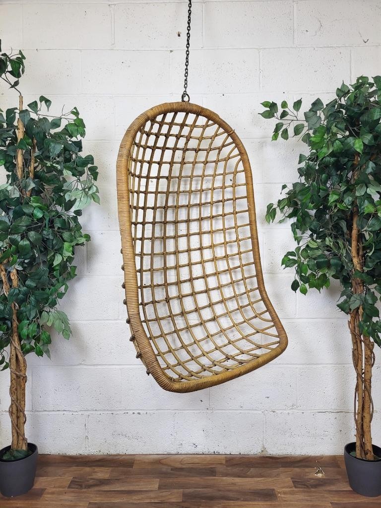 Vintage Mid-Century Bamboo Cane Hanging Chair Ceiling Egg Chair Retro Scandi MCM