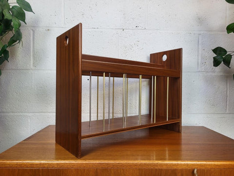 Vintage Mid-Century Teak & Metal Magazine Record LP Rack Scandi Danish Retro