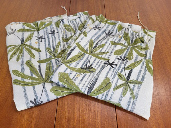 Beautiful Vintage 70's Mid-Century Curtains Green Floral Fibreglass Knit Drop