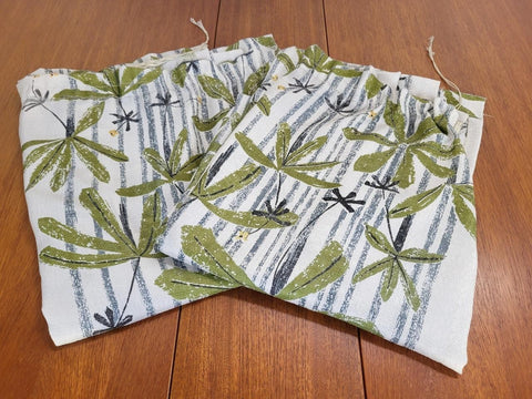 Beautiful Vintage 70's Mid-Century Curtains Green Floral Fibreglass Knit Drop
