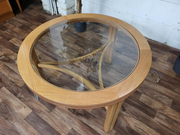 Vintage Mid-Century Nathan Teak & Glass Round Coffee Table Retro MCM