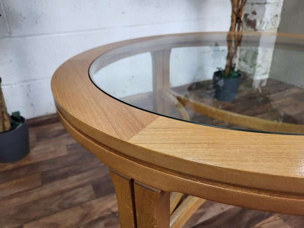 Vintage Mid-Century Nathan Teak & Glass Round Coffee Table Retro MCM