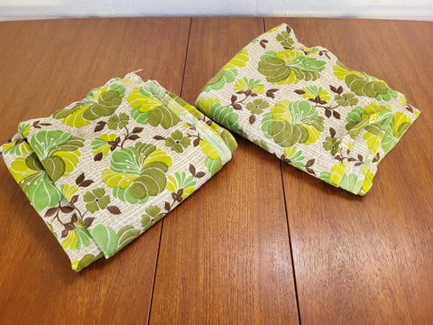 Beautiful Vintage 70's Mid-Century Curtains Green Floral Long 228cm Drop