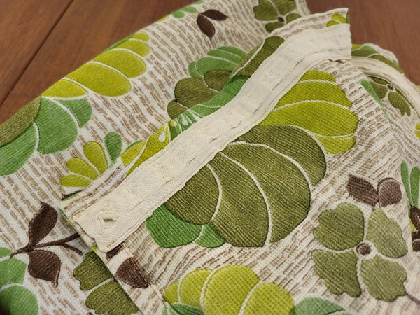 Beautiful Vintage 70's Mid-Century Curtains Green Floral Long 228cm Drop